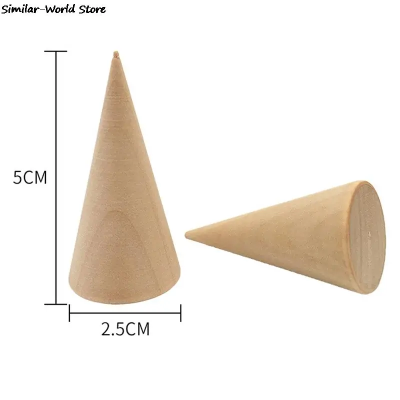 1PCS Ring Holder Vintage Natural Unpainted Wood Finger Cone Jewelry Display Stand Organizer Storage Rack Showcase For Exhibit