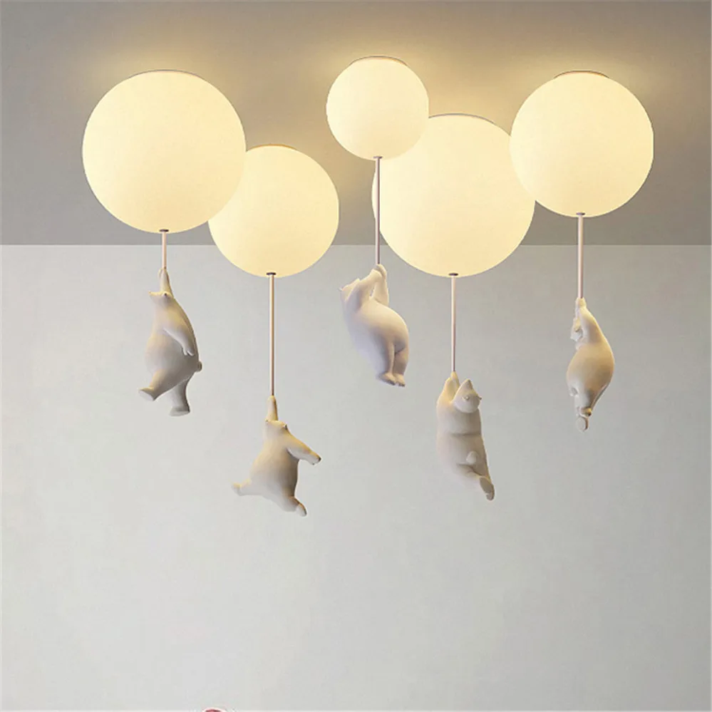 Nordic Hanging Polar Bear Led Ceiling Light Children Bedroom Nursery Creative Lighting Fixture PVC Balloon Kids Room Deco Lamp