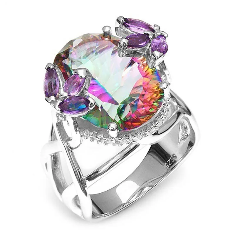 Cellacity 925 Sterling Silver Female ring Top Quality Rainbow Fire Mystic Topaz Gemstone Jewelry Wdding Party Gift  Wholesale