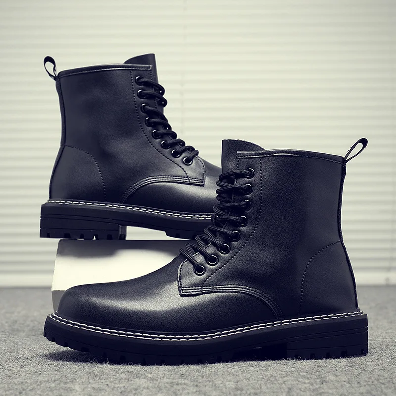 men fashoin cowboy boots autumn winter shoes genuine leather boot black platform ankle botas masculinas botines hombre zapatos