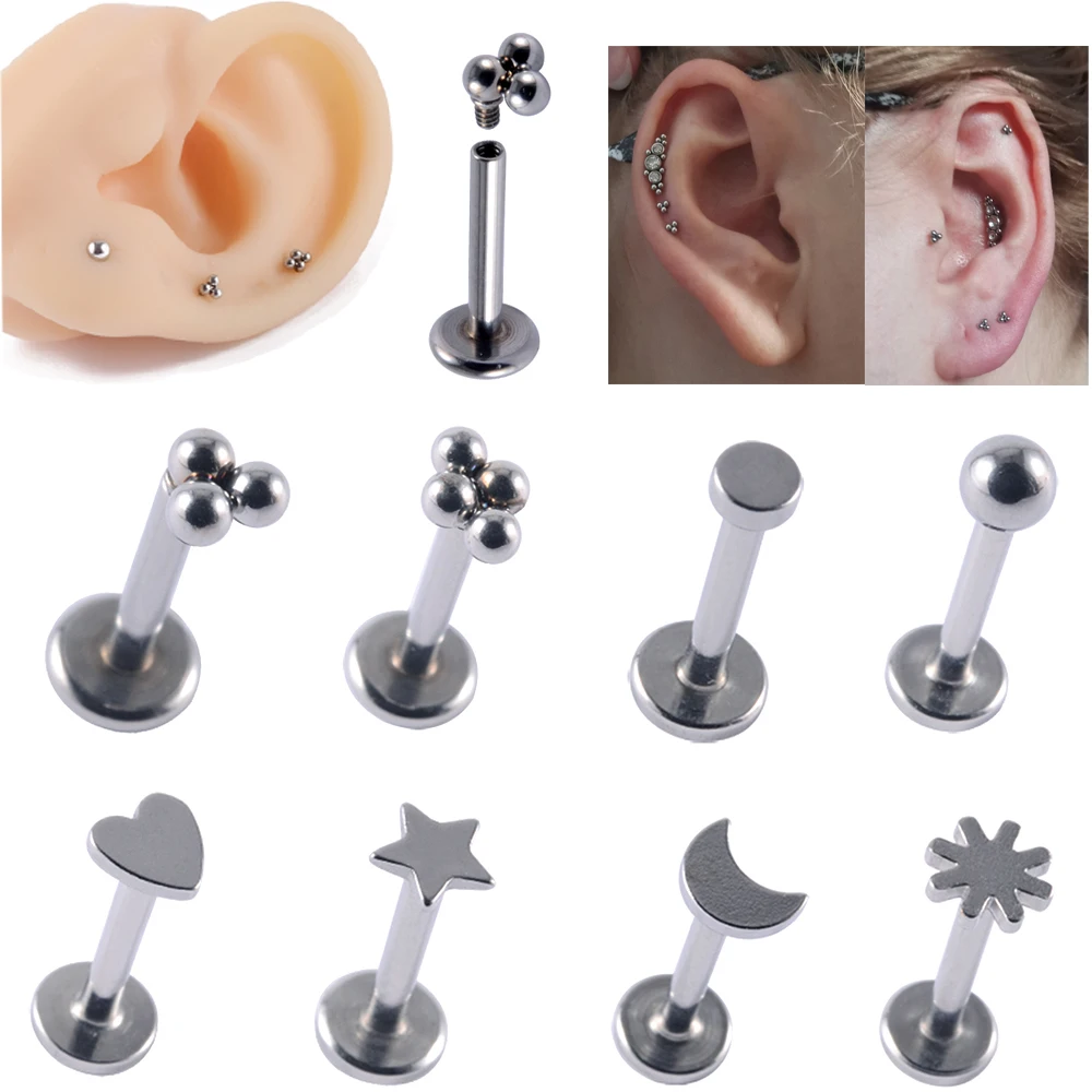 1PC Stainless Steel Heart Ball Moon Labret Stud Lip Ring Earring Ear Studs Ear Cartilage Tragus Helix Lobe Piercing Body Jewelry