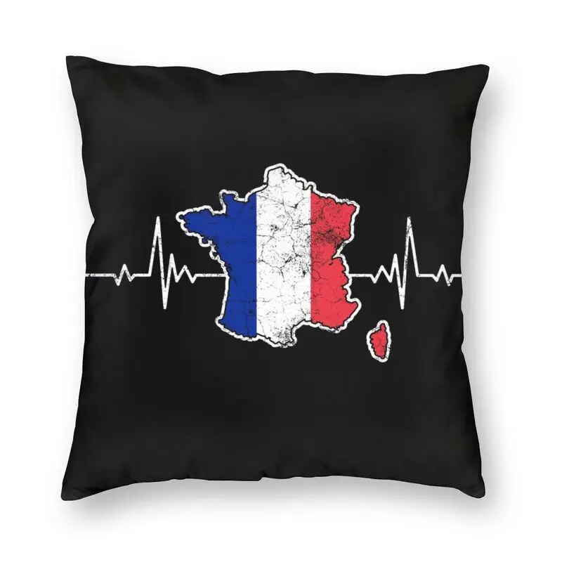 Fashion Heartbeat France Flag Map Throw Pillow Cover Home Decor Custom French Proud Cushion Cover 45x45cm Pillowcover for Sofa