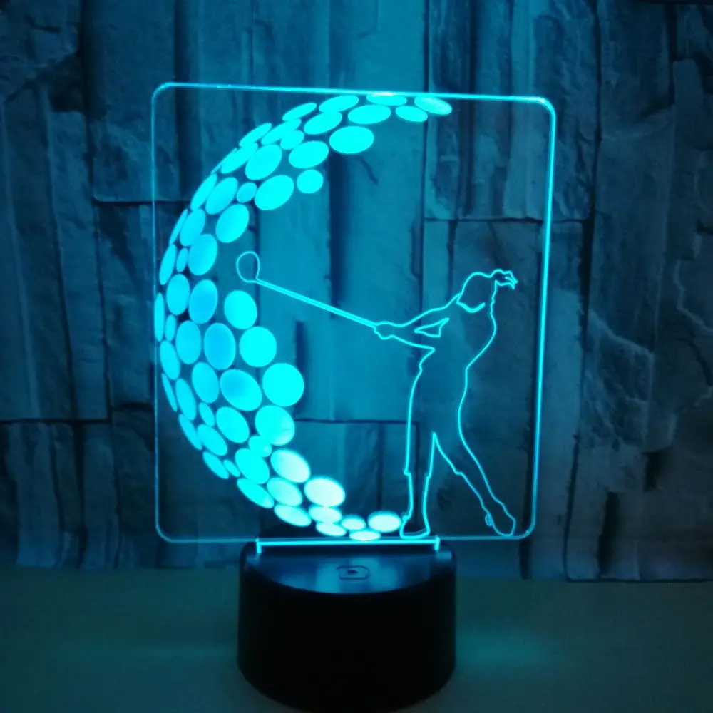 7 Colors Changing 3D Golfer Modelling LED Table Lamp Bedroom LED Vision Night Light USB Baby Sleep Lighting Golf Enthusiast Gift
