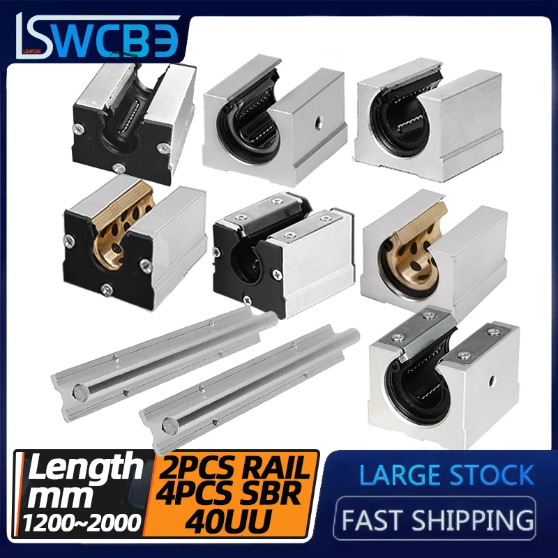 Standard open box type linear guide SBR40 L=1200-2000mm，2PC guide rail +4PC slider, copper sleeve,dustproof,steel protection...