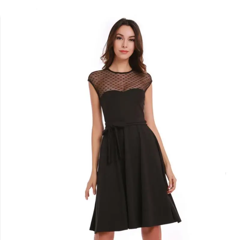 Vestido casual de manga curta, vestido da moda, feminino, de cor sólida, oco, casual, elegante, para escritório, festa, line, linha a