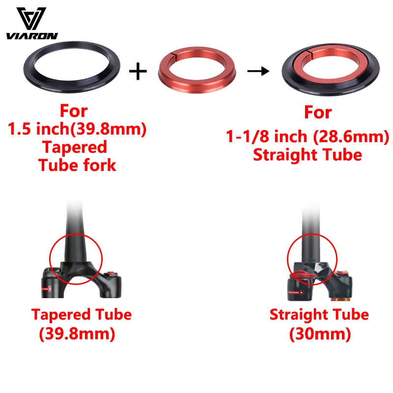 VIARON Bicycle Headset Base Spacer Bike Crown Race 1.5Inch Tapered/Straight Fork 45 Degree Aluminum Alloy Washer Cycling Parts