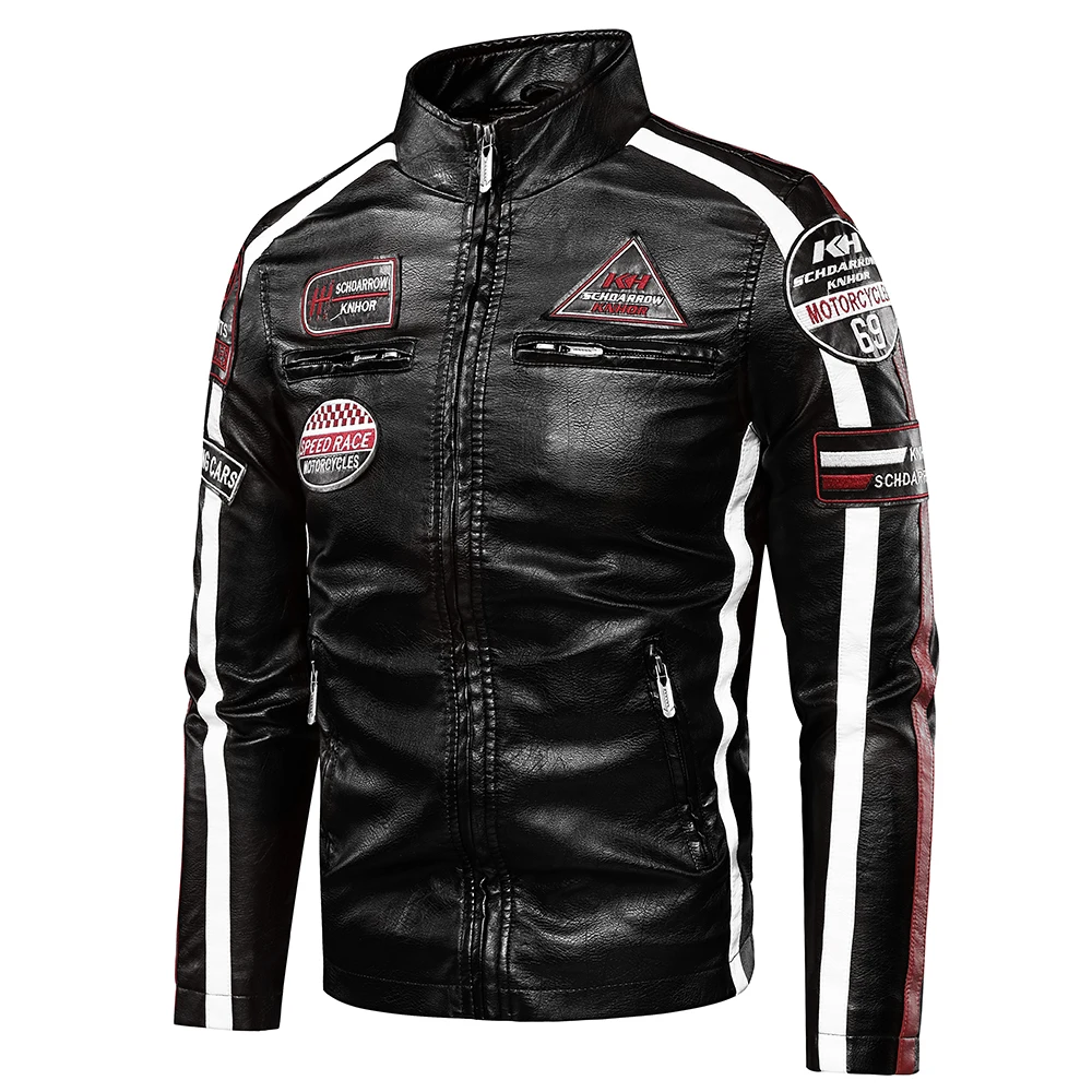 Men Autumn New Casual Motor Biker Painted Leather Jackets Coat Men Winter Vintage Punk Style PU Faux Fleece Leather Jackets Men