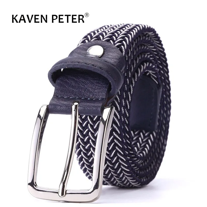 Mixed Color Elastic Belt Men Woven Elastic Stretch Belt Braided Knitted Stretch Belt With Covered Buckle1-3/8\