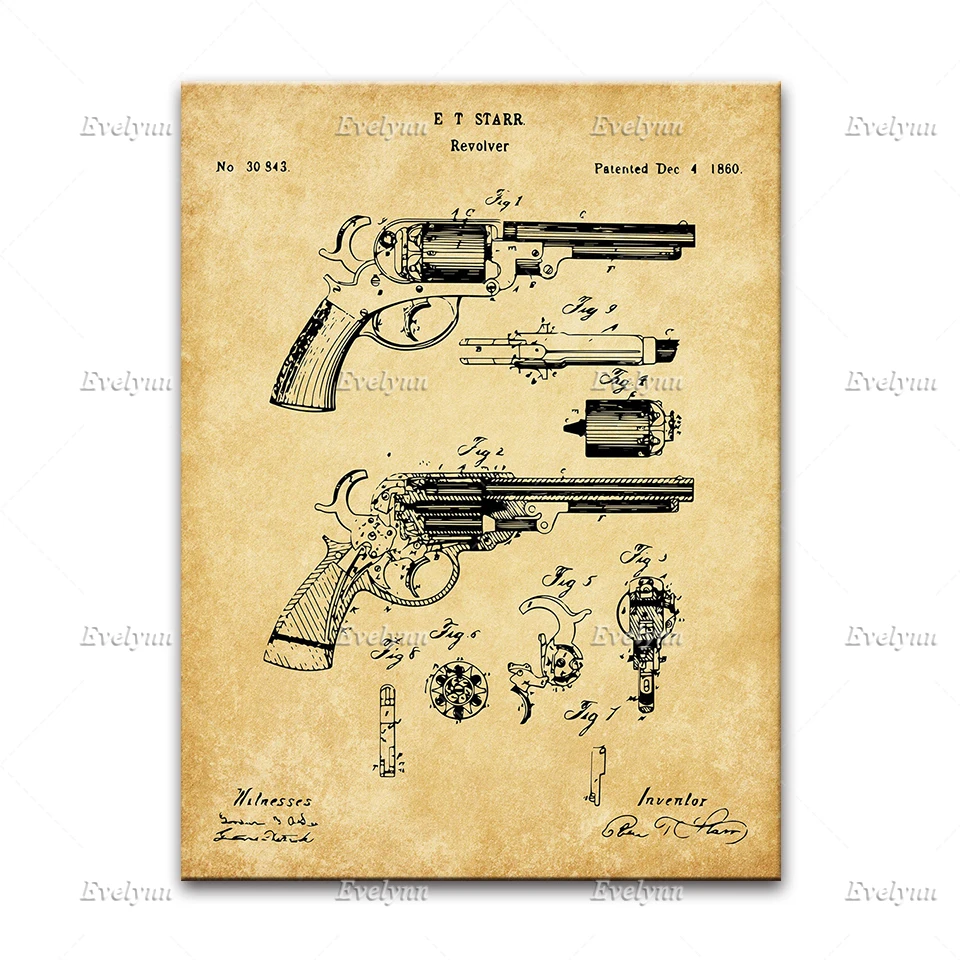 Revolver Art, Winchester Rifle, Gatling Gun Poster, Wild West Art, Home Decor Prints Wall Art Canvas Living Room Decoration Gift