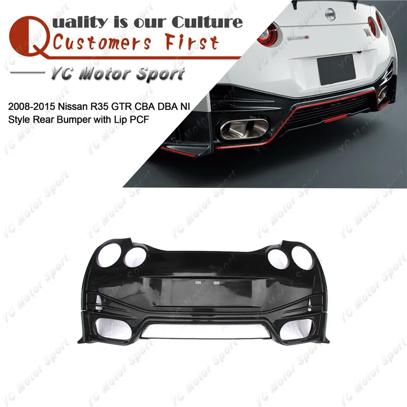 

FRP Fiber Glass Rear Bumper with Carbon Fiber Lip Fit For 2008-2015 R35 GTR CBA DBA NI Style Rear Bumper with Diffuser Lip