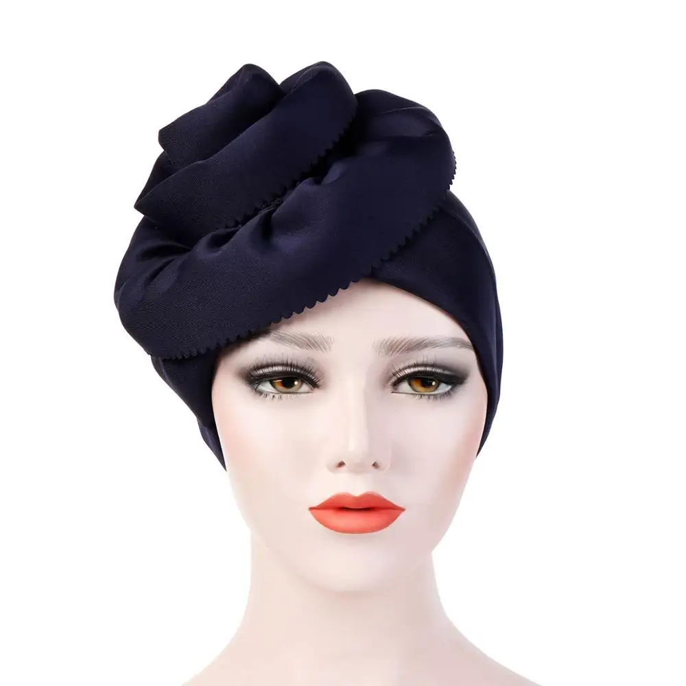 Muslim Women Big Flower Turban Hats Cancer Chemo Beanies Cap Hijab Pleated Wrap Head Cover Hair Loss Accessories