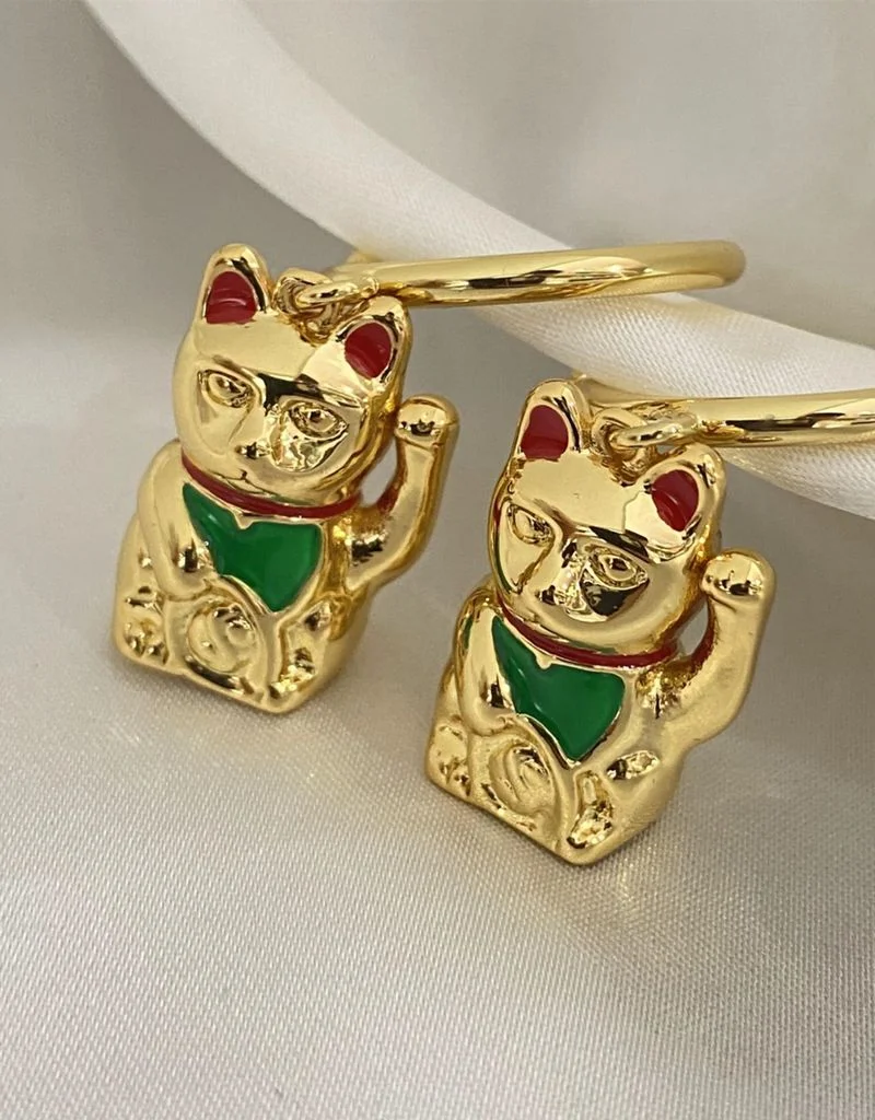 

Timeless Wonder Glam Maneki Neko Hoop Earrings for Women Goth Designer Party Statement Ins Fancy Emo Rare Kpop Gift Japan 6631