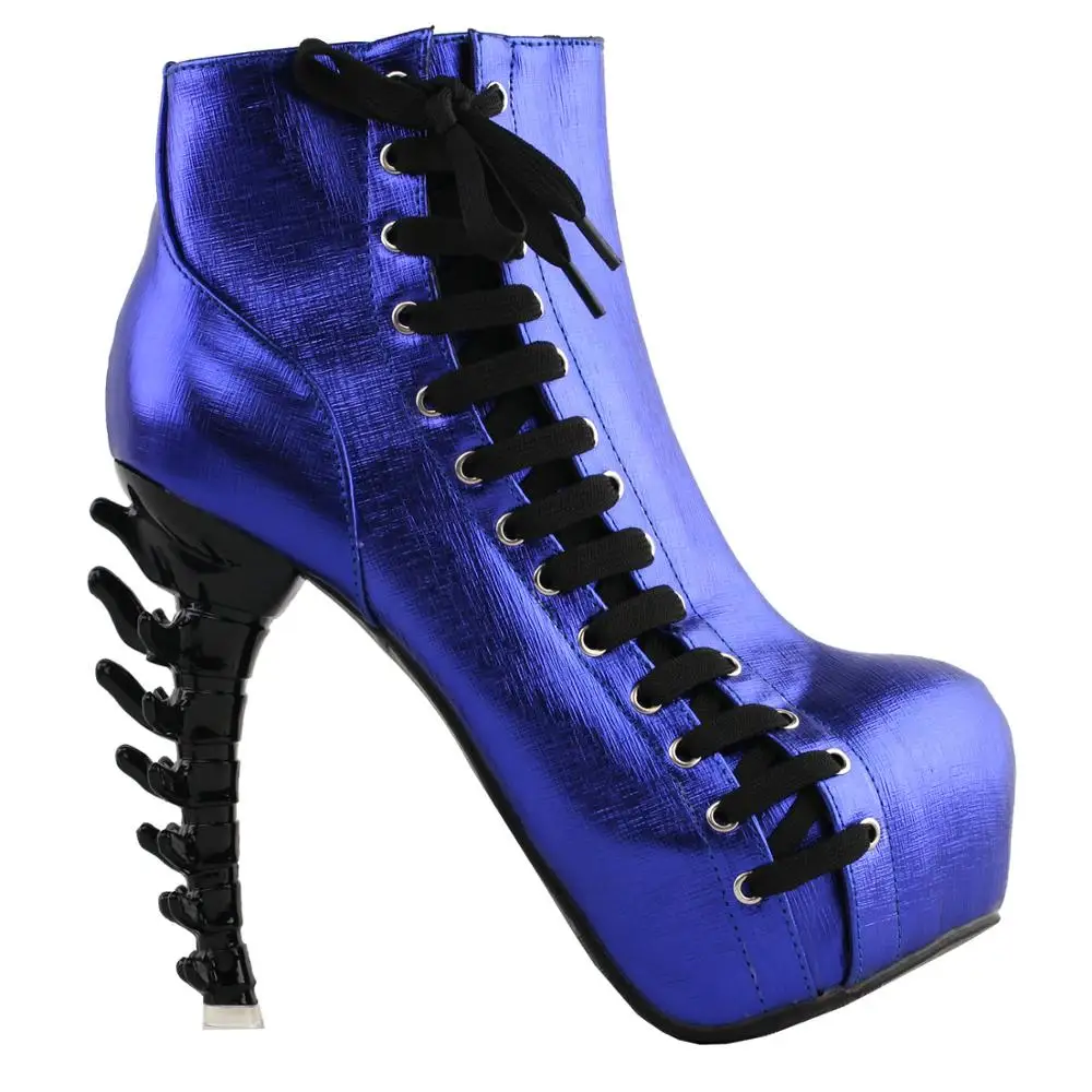 LF80666 SHOW STORY Punk Two Tone Lace up Zip High-top Bone Platform Ankle Boots