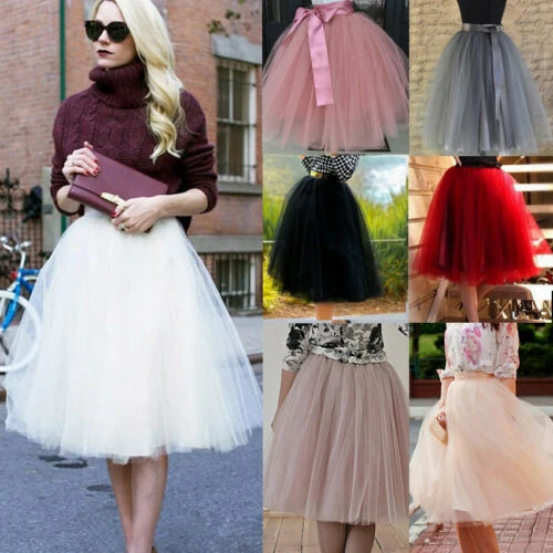 Elegant Harajuku 7 Layers Tulle Skirt Women Vintage Skirts 50s Rockabilly Tutu Petticoat Ball Gown New