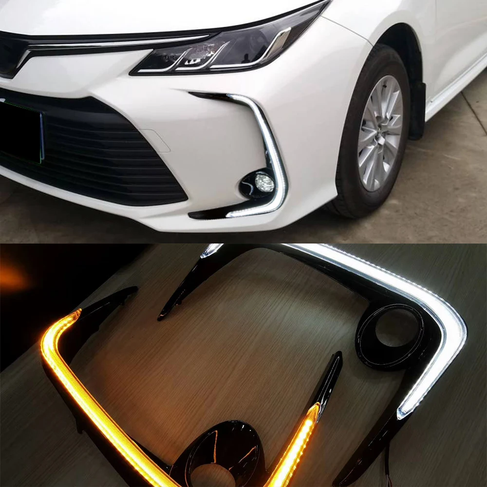 Car LED DRL Daytime Running Light Yellow Turn Signal 12V Fog Lamp Decoration Bumper Light For Toyota Corolla 2019 2020 2021 2022