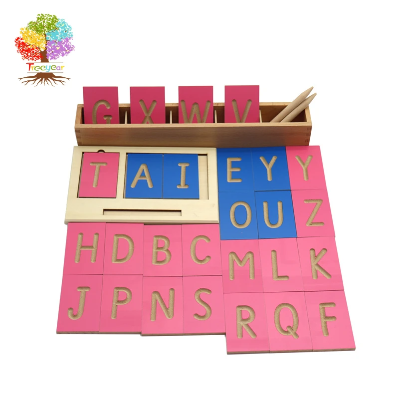 

Treeyear Montessori Wooden Letters Tracing Pen Alphabet Practicing Pen Learning to Write ABC Educational Toy Game