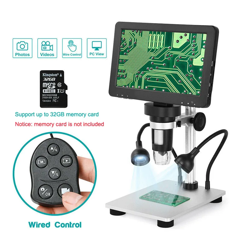 

LCD 7 inch Handheld HD Digital Microscope HD USB Microscope with Wired Remote Magnification 1200X Microscope with Video Recorder