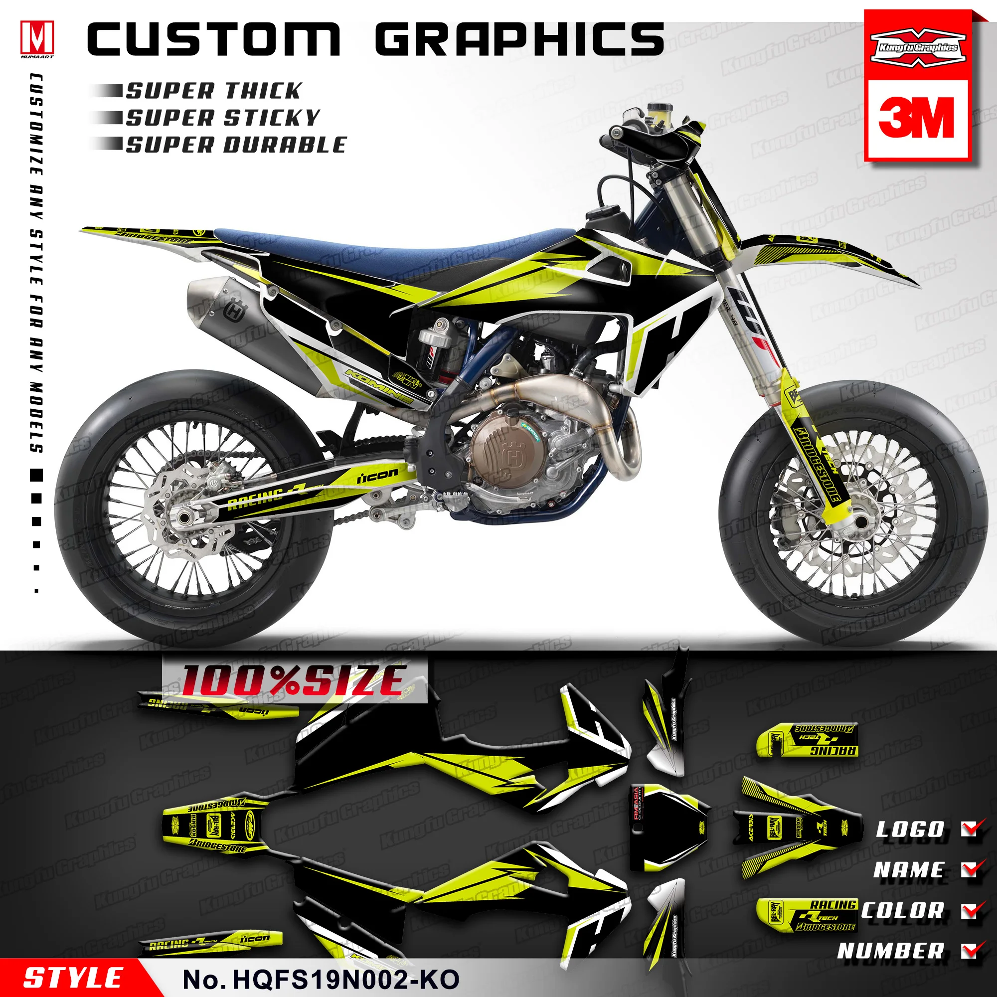 KUNGFU GRAPHICS MX Decal Sticker Kit for Husqvarna FS450 TC FC TX FX 125 250 300 350 450 2019 2020 2021 2022 Black Yellow