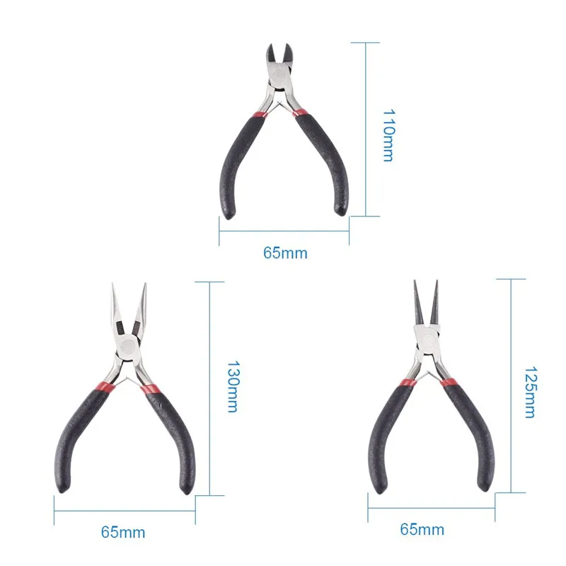 3pcs DIY Jewelry Tool Set ,Polishing Side-Cutting Pliers,Wire-Cutter Pliers and Round Nose Pliers jewelry DIY making tools,Black