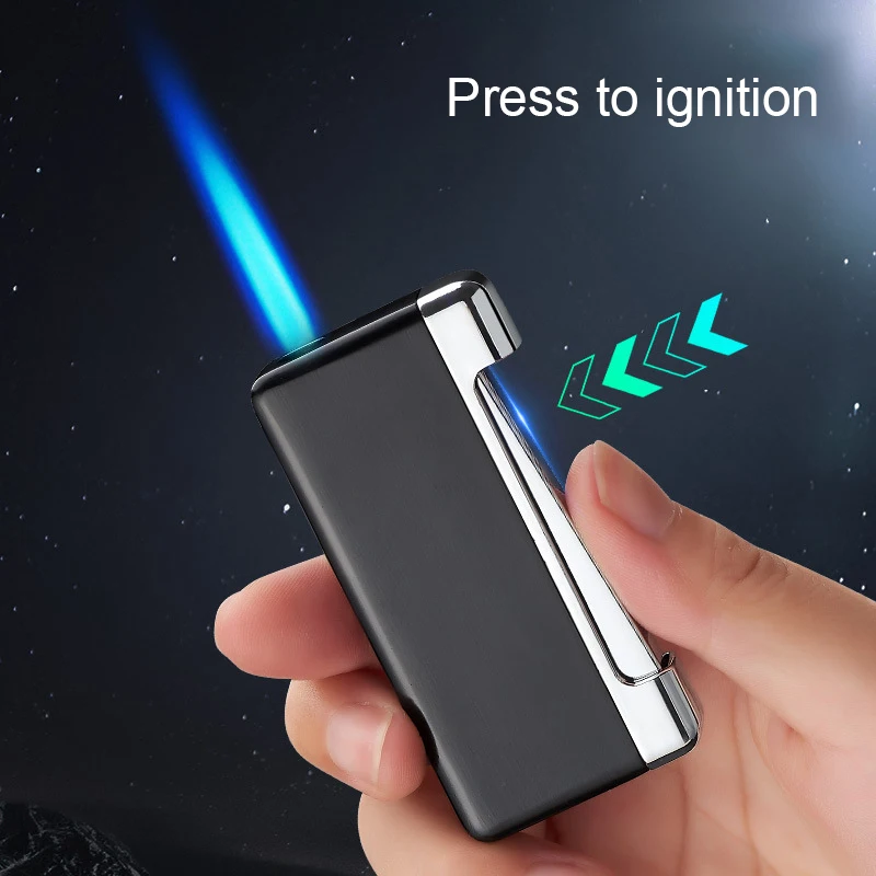 Cigarette Torch Lighter Press Ignition Jet Lighter Blue Flame Refillable Butane Gas Windproof Cigar Lighters