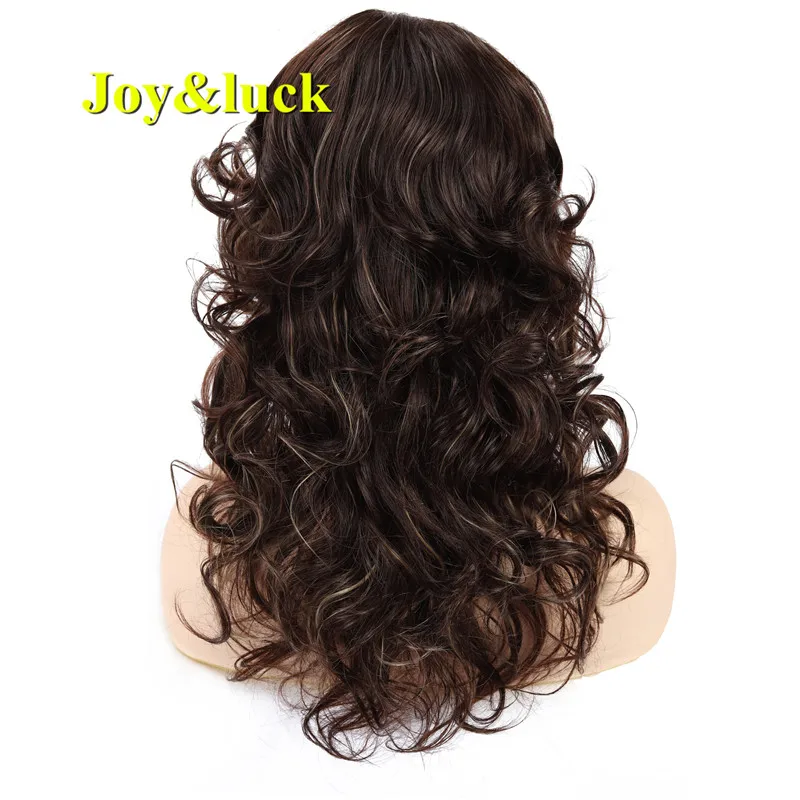 Joy&luck Long Culry Ombre Blonde Wig Synthetic Wigs African Brown Wigs for Women Gold Luffy  Natural Hair Full Wig With Bangs