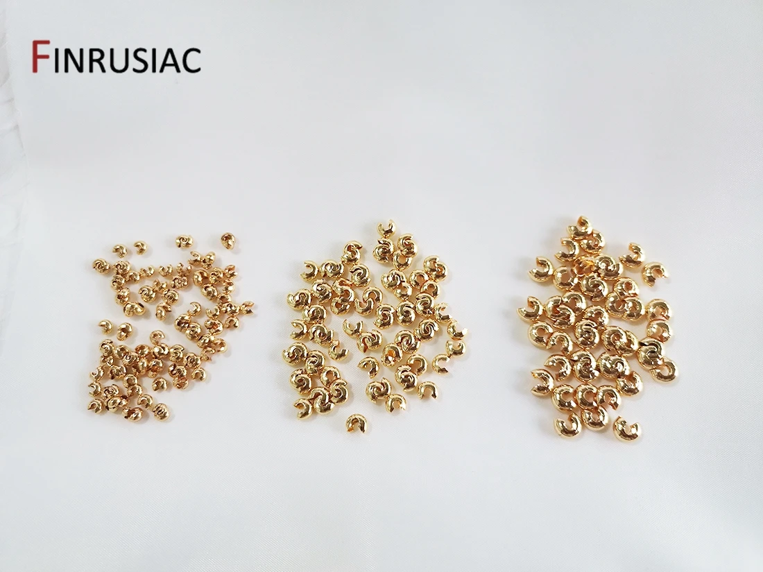 3/4/5 mm 18 Karat vergoldetes Messing, offene Quetschperlen, Abdeckungen, Quetschperlen, Stopper, Abstandsperlen für DIY-Schmuckherstellungszubehör – Detail 17