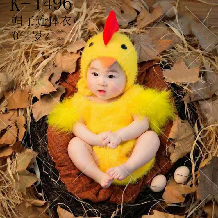 Photography Props Animals Chick Costume Infant Chicken Outfits Hat Bodysuit Baby Photo Party Clothes Studio Shooting Accessories