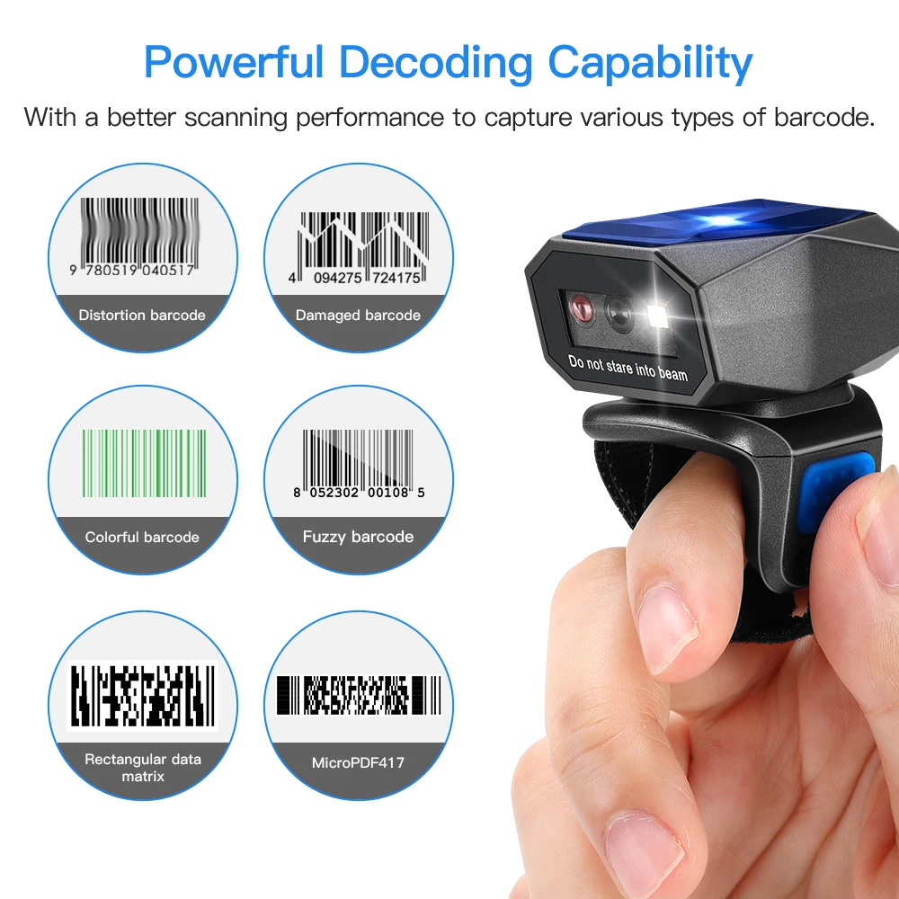 Imagem -03 - Eyoyo-wearable Barcode Scanner Anel 1d Bluetooth Dedo Mini Leitor de Código de Barras 2.4ghz Wireless Usb Wired Laser Scanners