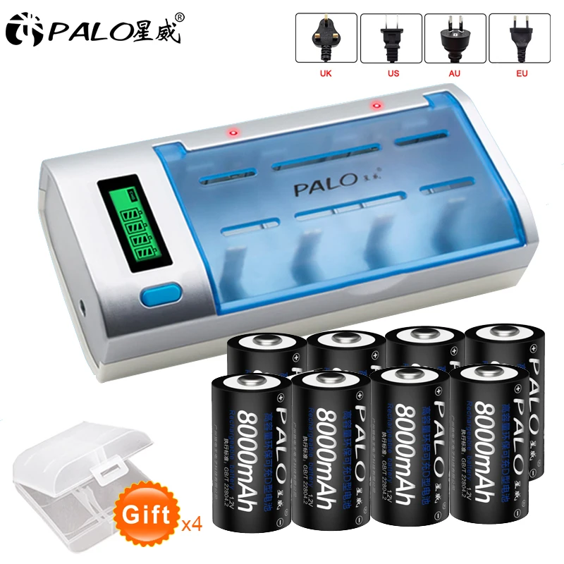 

Аккумуляторная батарея PALO, 8000 мА ч, 1,2 в, nimh, ЖК-дисплей, 1,2 в, AA, AAA, C, D, 6f22, 8 шт.