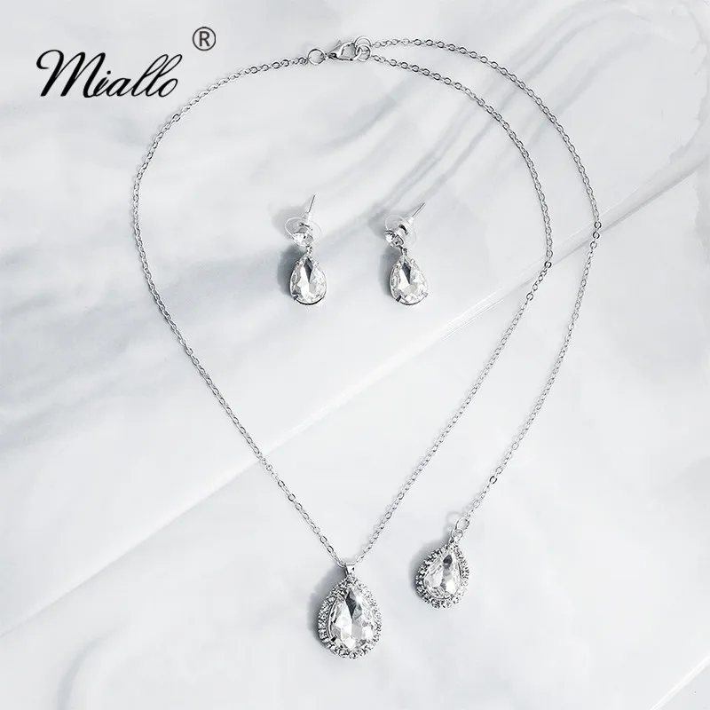 Miallo Fashion Austrian Crystal Backless Necklace Jewelry Set Women Wedding Long Backdrop Necklace Earring Set Bride Bridesmaids
