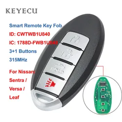 Keyecu CWTWB1U840 Smart Car Chiave A Distanza Fob 4 Bottoni 315MHz per Nissan Sentra 2013-2019 Versa 2013-2018 foglia di 2013-2016 TWB1U840