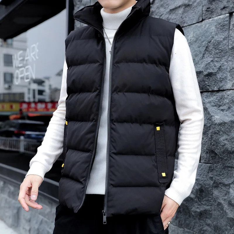 Hot Sale Men's Down Cotton Solid Color Autumn And Winter Warm Vest Thickened Cotton Vest For Men Cotton Tank Top Men 2022