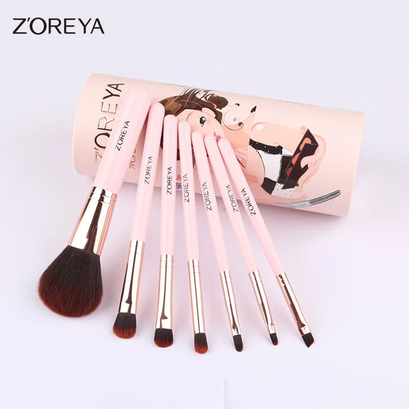 Hot Selling Zoreya 7 Artificial Fiber Barrel Makeup Brush Beginners Portable Beauty Brush Cosmetic Gift for Women