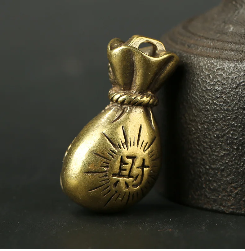 Handmade solid Brass money bag Key chain ring Pendant craft DIY ornament Miniature Fitting Keychain Pendant Accessories a0339