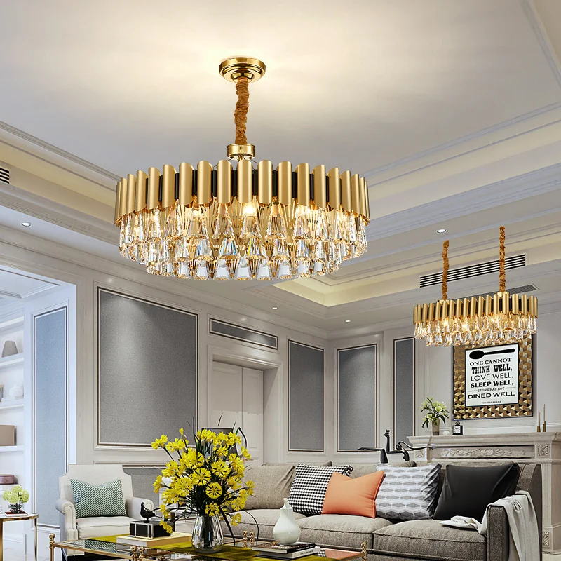 Postmodern Oval Stainless Steel Crystal Chandelier Hanging Lamp Lighting Lustre Chandelier Lighting