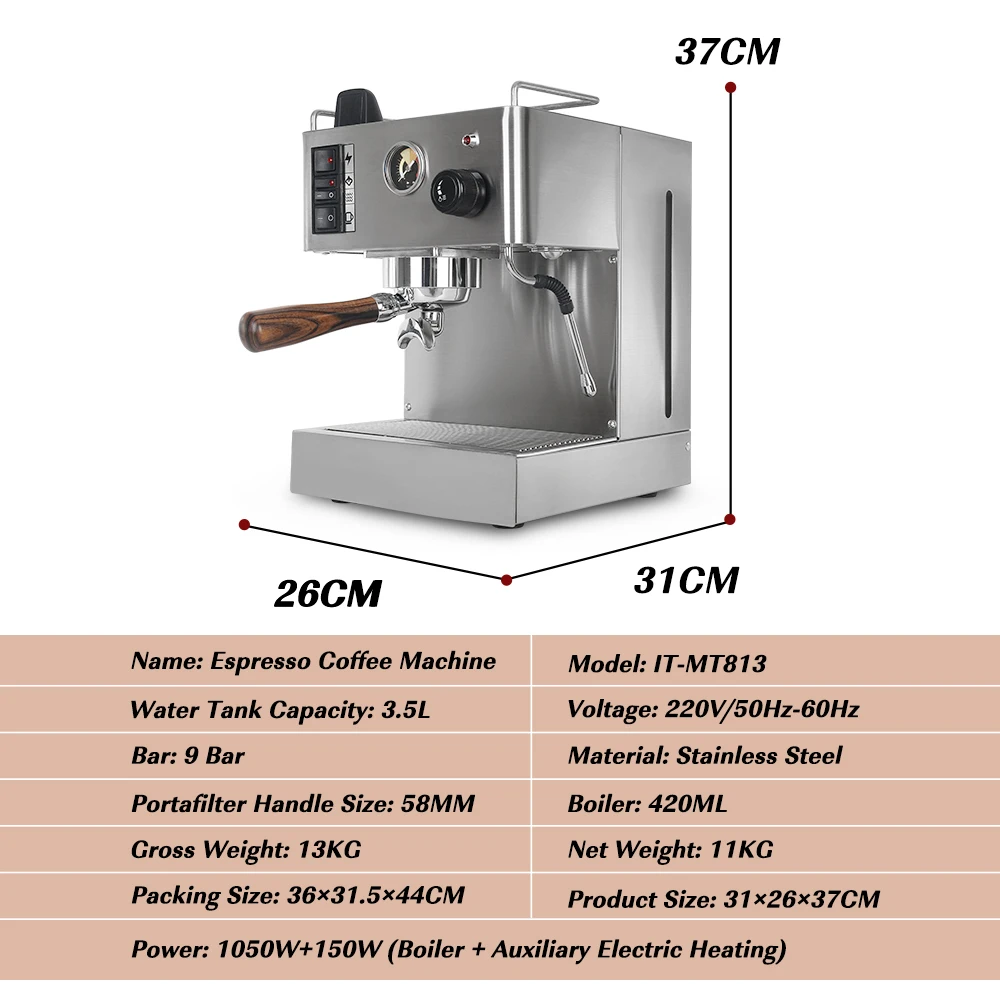 ITOP 1050W Semi-automatic Espresso Coffee Maker Machine 3.5L Stainless Steel Coffee Machine Latte Italian Coffee Maker