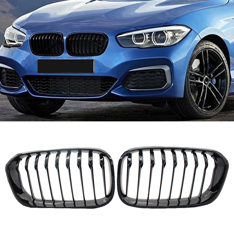 Front Hood Grille/Grilles Single Slat Kidney Grille Frame High Gloss Black Fence Grille Compatible for BMW F20 LCI 1-Series 2015