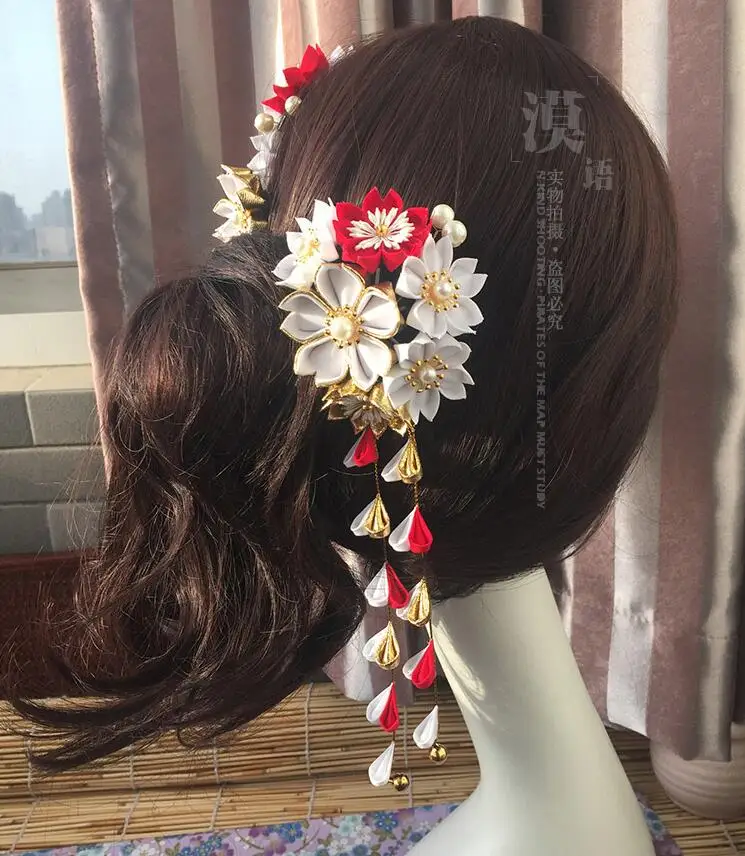 

Hand-made Cute Kimono Sakura Hairpin Woman Hair Clip for Cosplay Japanese Hair Accessories Headdress Beautiful Shoot Headwear