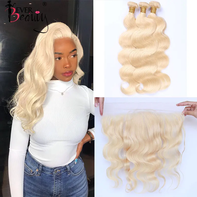 

613 Body Wave Human Hair Bundles With Frontal Brazilian Virgin Hair Extenisons For Women Honey Blonde Ever Beauty