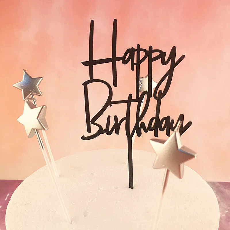 Gold Silber Alles Gute zum Geburtstag Kuchen Topper Acryl Klassische Geburtstag Cupcake Topper Dessert Dekoration für Baby Dusche Kuchen Liefert – Detail 24