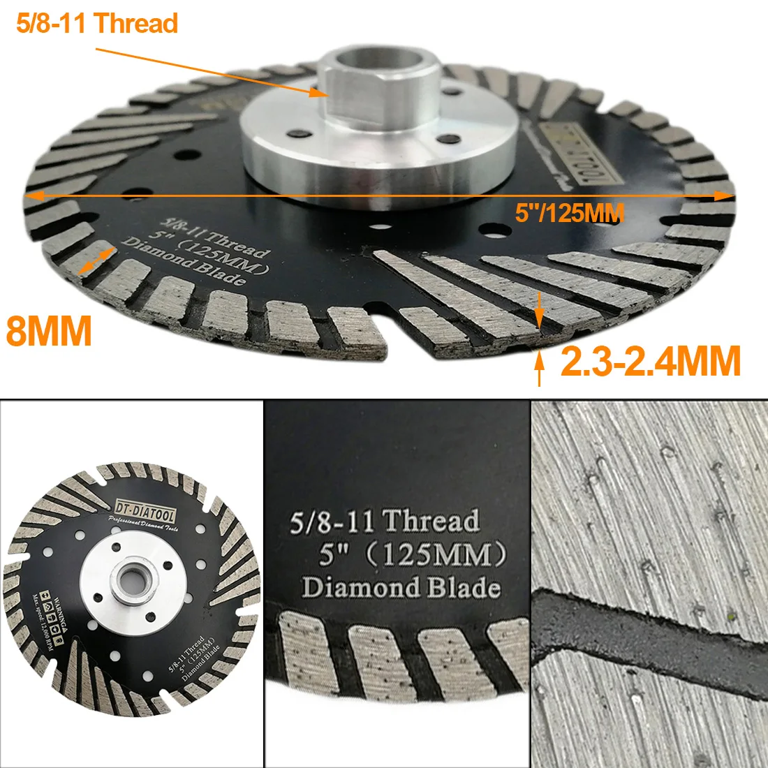 Lames de scie circulaire en diamant pressé à chaud DT-DIATOOL mm/5 ", Protection des dents inclinées 125 – 11, 5 pièces, 5/8