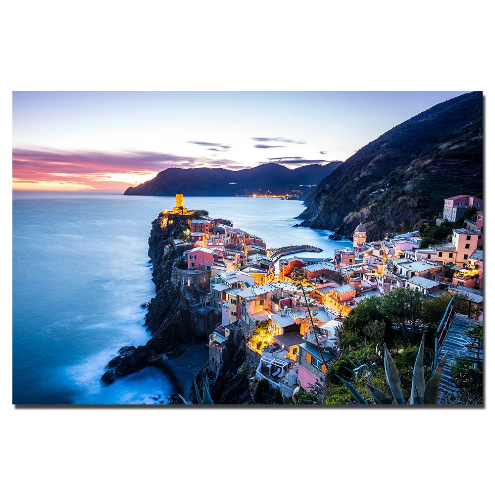 Vernazza Italy Seascape Posters Canvas Cloth Fabric Print Painting for Home Decor Wall Art Picture