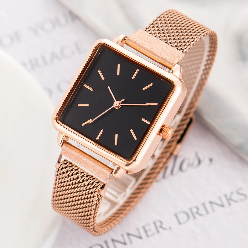 Reloj de oro para mujer, pulseras cuadradas, relojes deportivos para mujer, reloj de pulsera de vestir, reloj de Metal impermeable para mujer