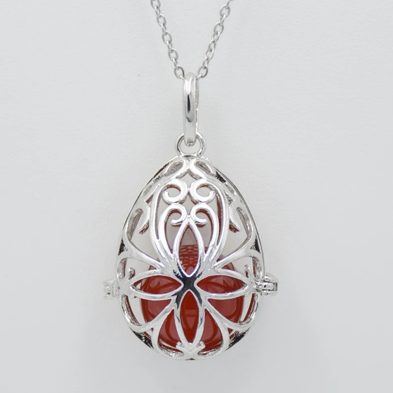 Dijes de jaula hueca en forma de huevo para mujer, colgante de medallón deslizante, collar con piedra Natural, Bola de cuentas redondas de cristal, fabricación de joyas DIY