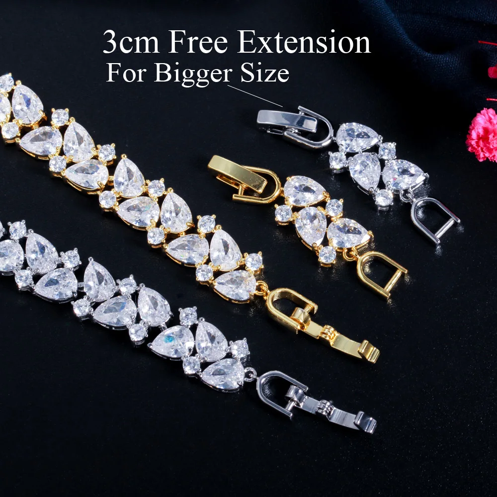 CWWZircons Shiny African Cubic Zirconia Dubai Gold Plated Engagement Wedding Bridal Bracelet Jewelry Accessories for Women CB267