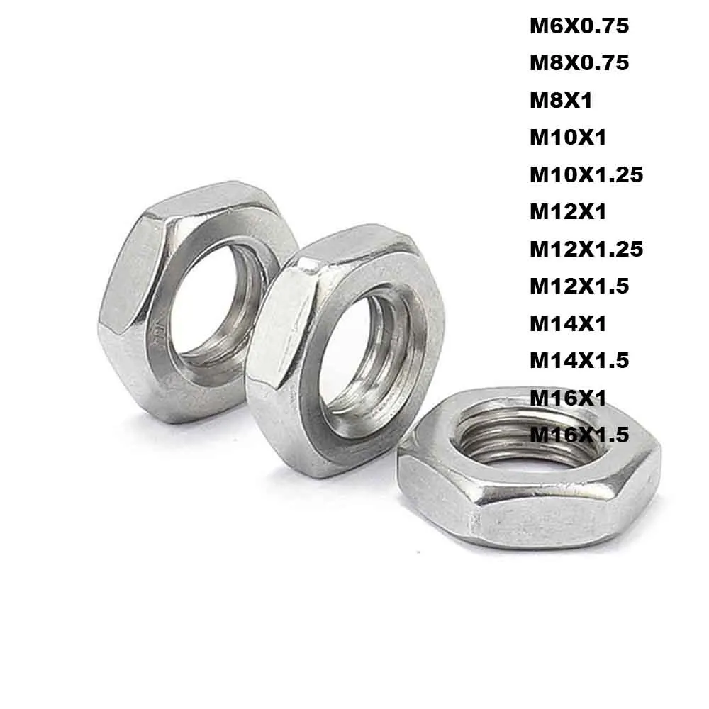 4/10Pcs Fine Thread M6 M8 M10 M12 M14 M16 Pitch 0.75/1/1.25/1.5 304 A2-70 Stainless Steel Hex Hexagon Thin Nut Jam Nut DIN439