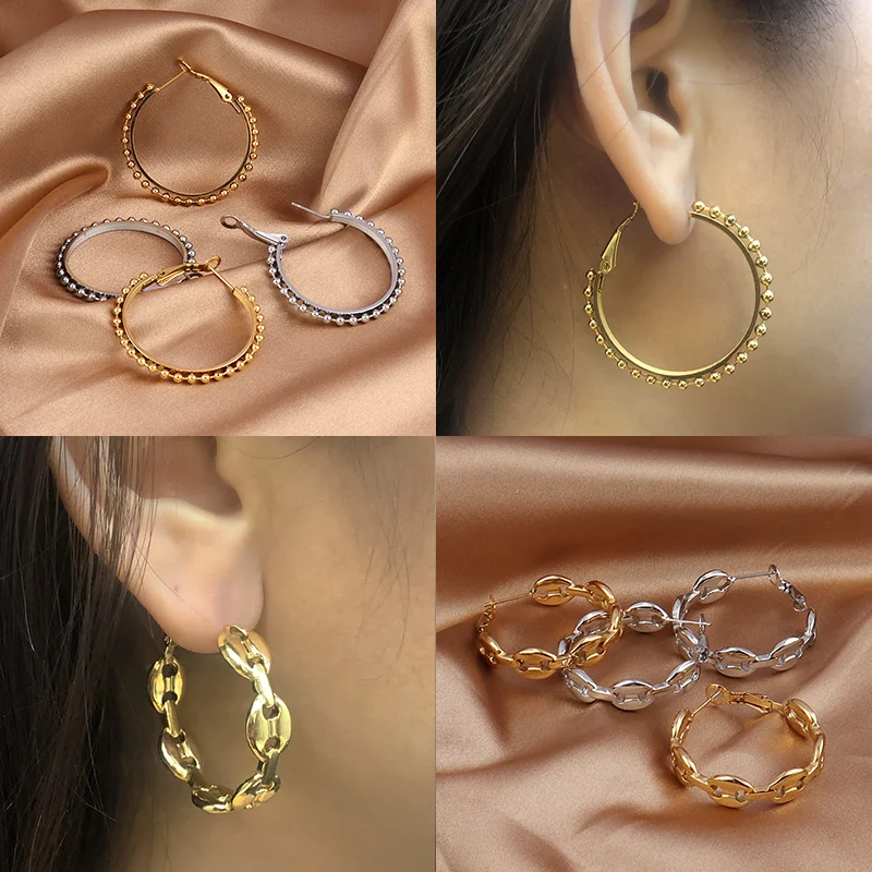 Minimalistischen Runde Kreis Kette Ohrringe Edelstahl Ohrring Für Frauen Perle Hoop Ohrring Geometrie Erklärung Ohrring Schmuck