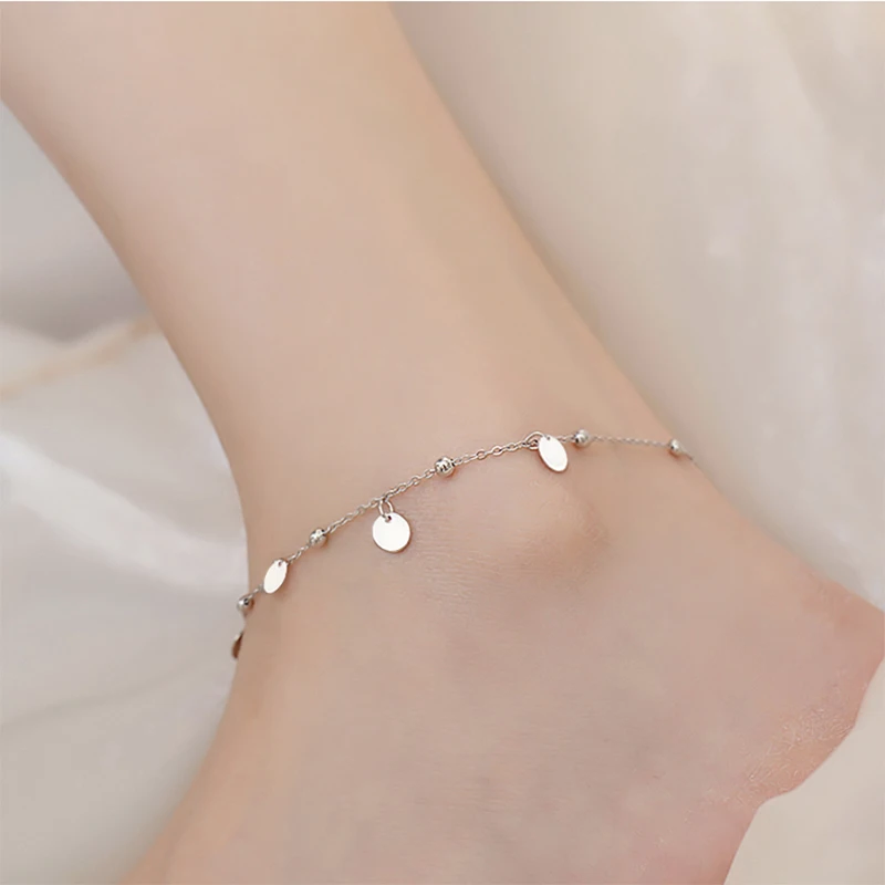 Silver Beads Anklets 925 Sterling Silver Geometric Minimalist Summer Fashion Foot Jewelry Bracelet for Ankle SCT011