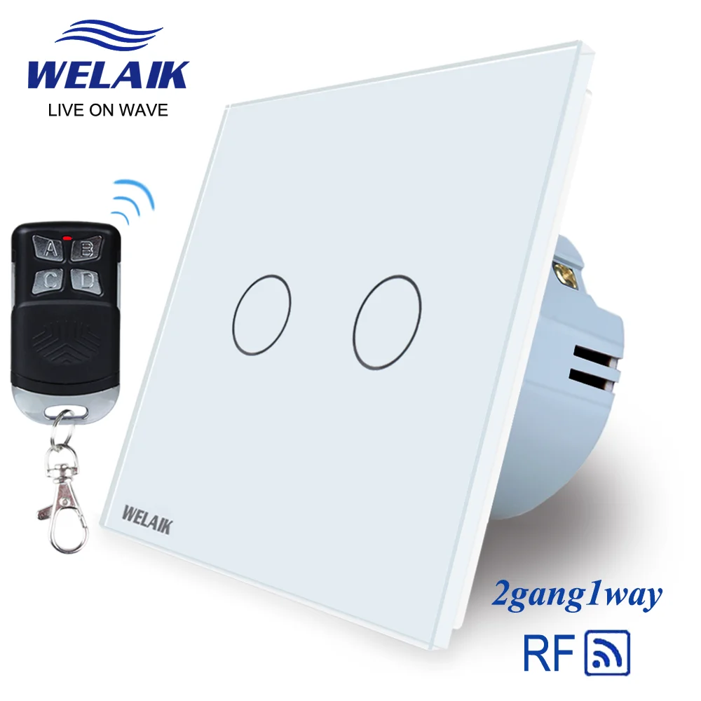 WELAIK EU 80*80mm 2gang1way RF 433MHZ Glass-Panel Remote-Control Touch-Switch-Wall-Switch Light-Switch AC250V A1923CWR01