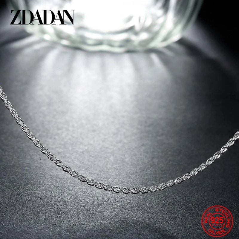 ZDADAN 925 Sterling Silver 2MM Twist Necklace For Women Fashion Party Jewelry Gift